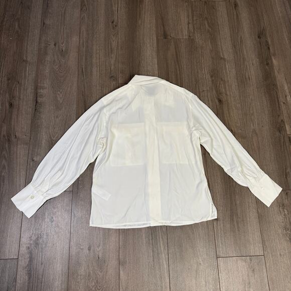 Madewell Silk Utility-Pocket Button-Up Shirt WMNS S Cream Long Sleeve Oversized - Picture 8 of 11